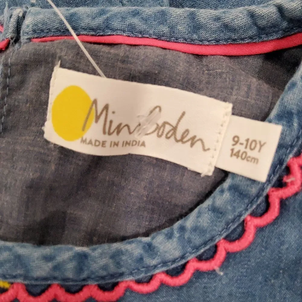 MINI BODEN 9-10Y Embroidered Chambray Tunic Top Dress size 9 10